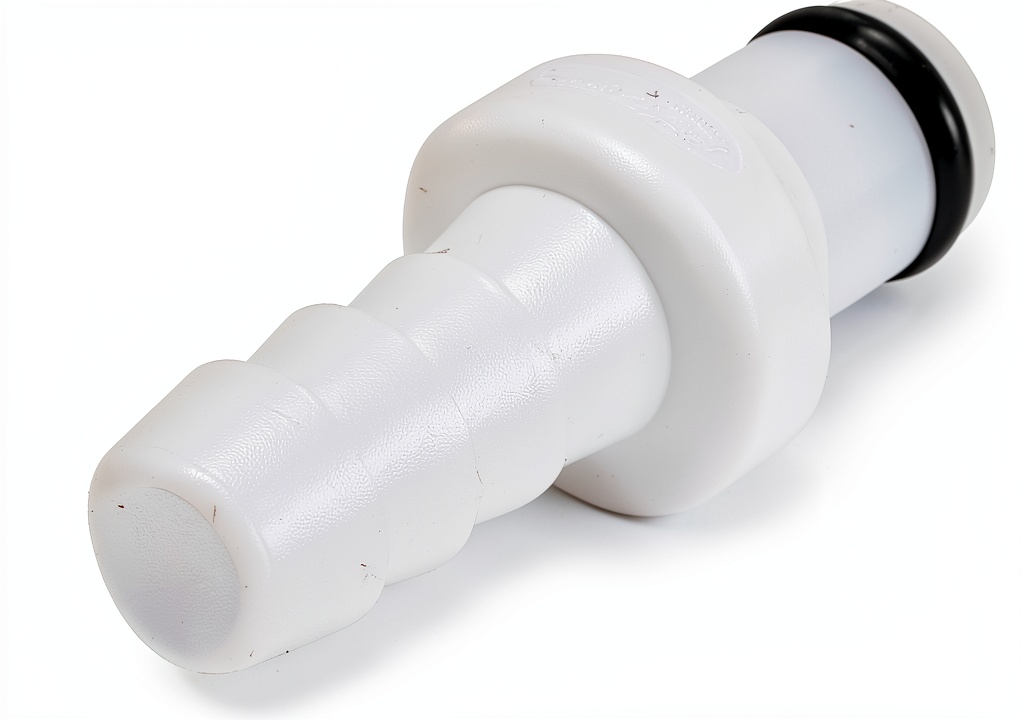 CPC barb fitting showing acetal material and zinc finish